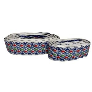 Vtg Boho Ribbon Diamond Jacquard Geometric Embroidered Woven Sewing Trim 11.75 y